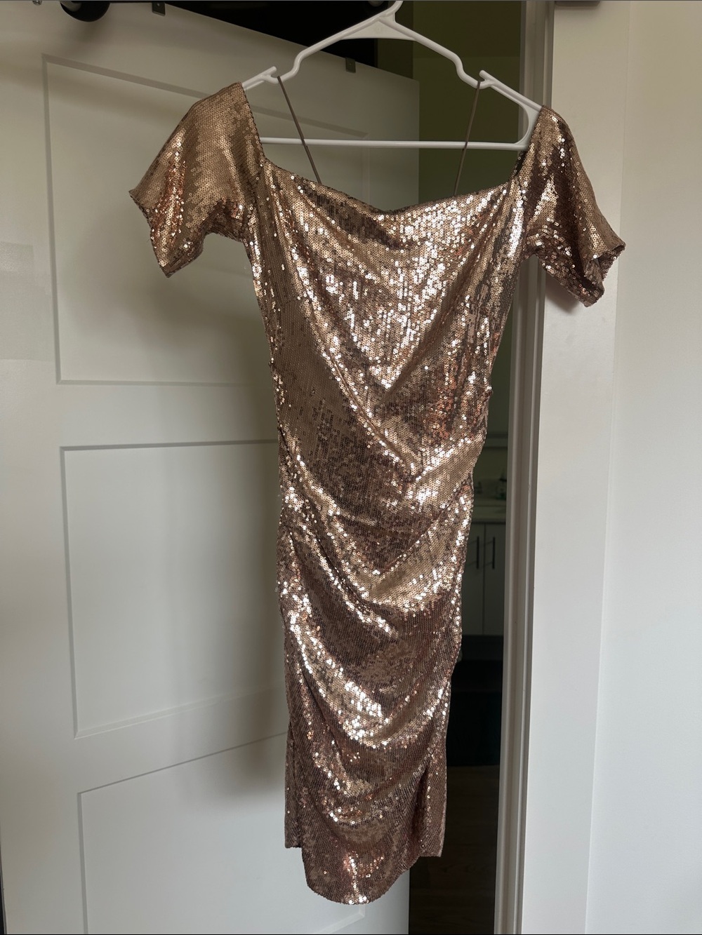 Nicole Miller Rose Gold Sequin One-Shoulder Cocktail Dress